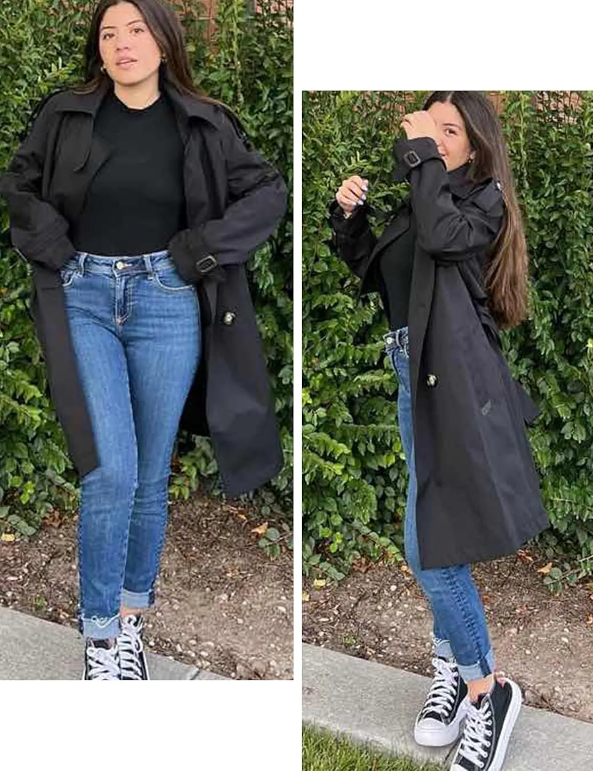 Women's Classic Double Breasted Trench Coat Mid Length Windbreaker Jacket Outwear with Belt