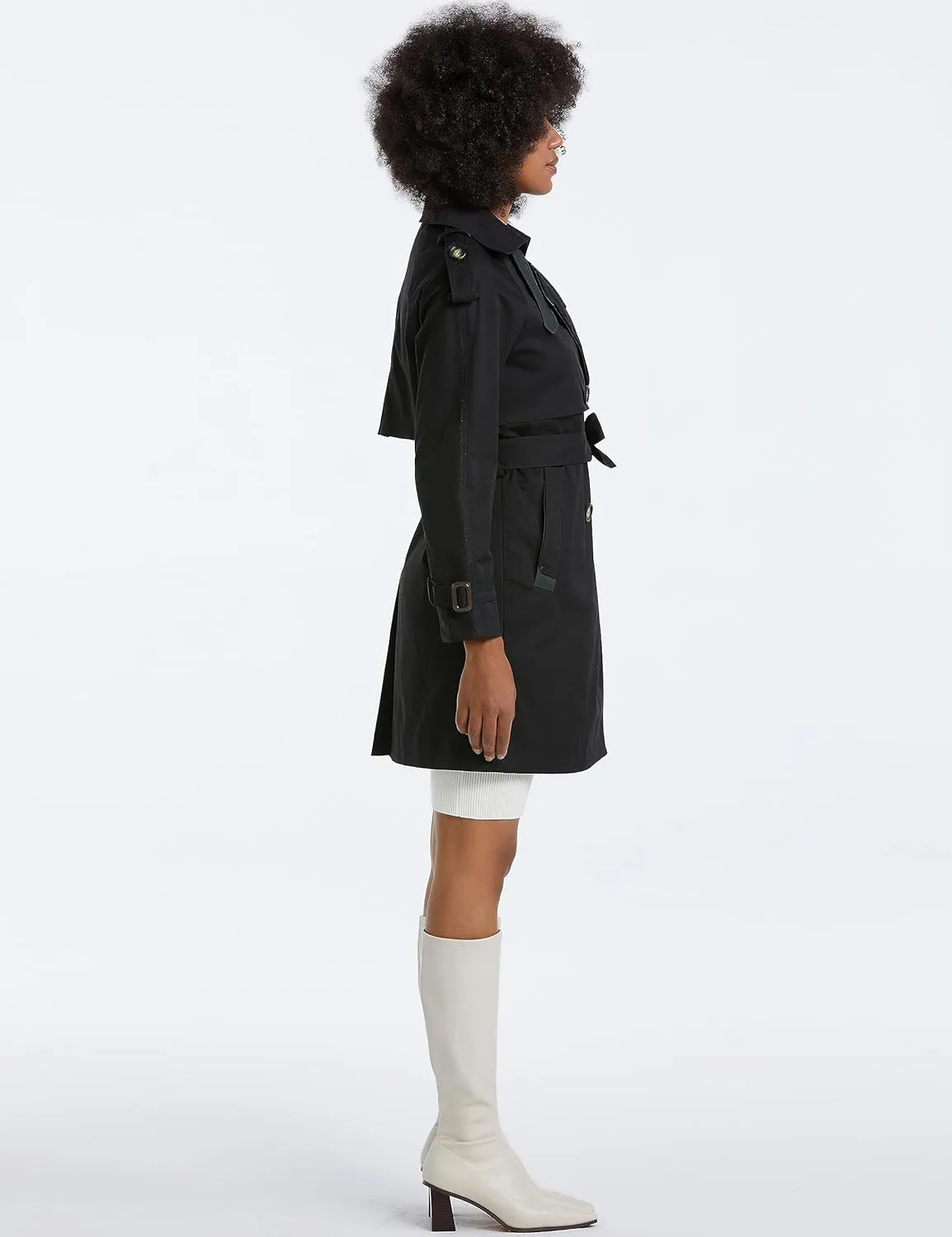 Women's Classic Double Breasted Trench Coat Mid Length Windbreaker Jacket Outwear with Belt