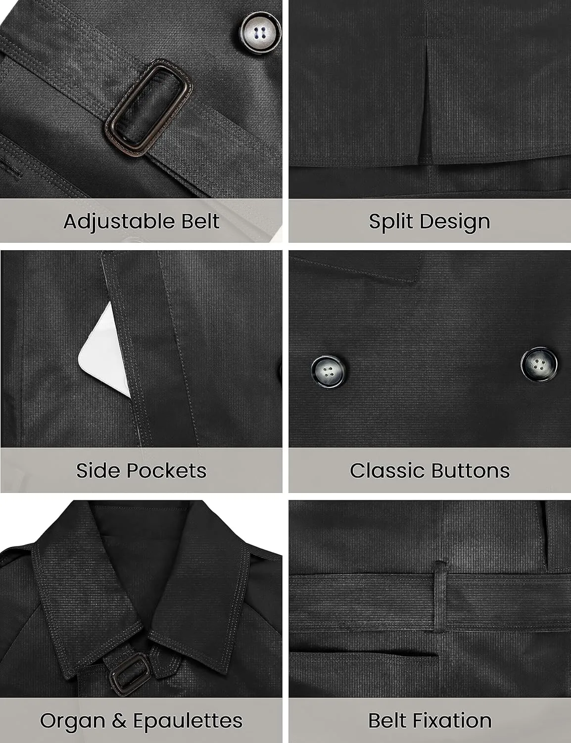 Women's Classic Double Breasted Trench Coat Mid Length Windbreaker Jacket Outwear with Belt