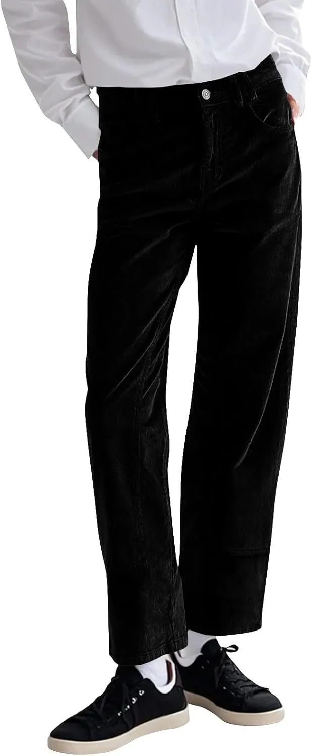 Womens Corduroy Pants Loose Mid Rise Pant Spring Fall Casual Straight Comfy Trousers with Pockets