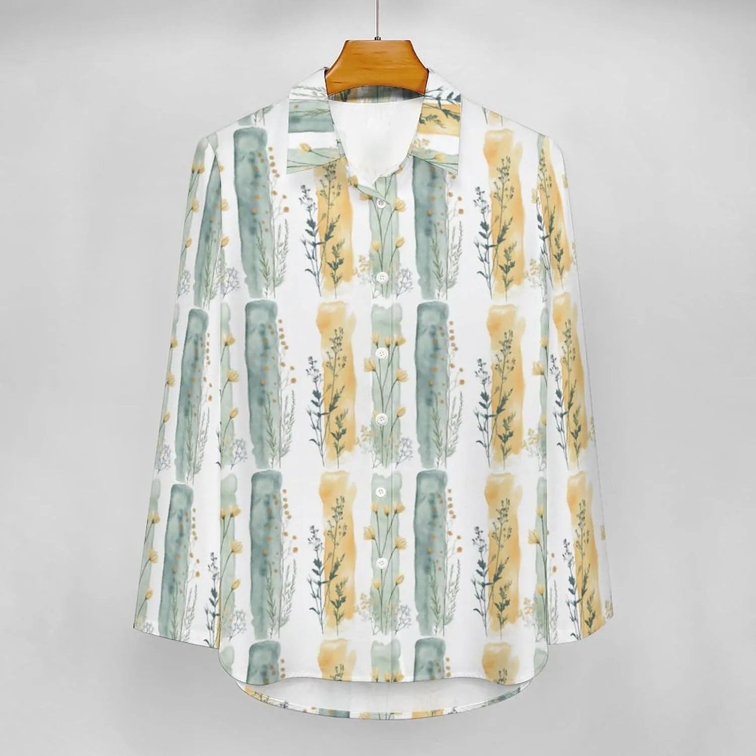 Women's Cotton Blend Long Sleeve Button Down Shirt Summer Casual Boho Vintage Floral Print Irregular Hem Tops