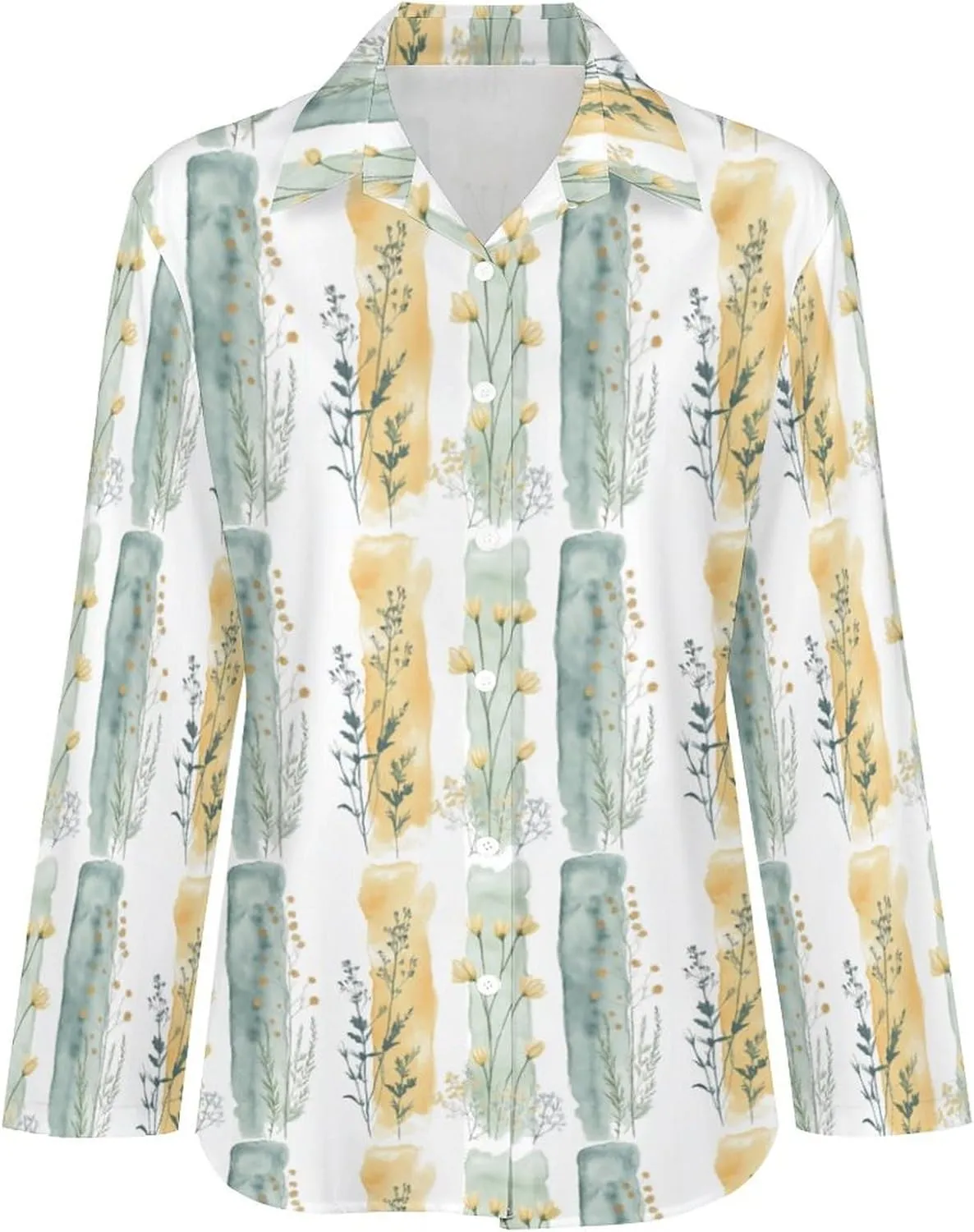 Women's Cotton Blend Long Sleeve Button Down Shirt Summer Casual Boho Vintage Floral Print Irregular Hem Tops