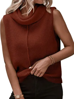 Womens Cowl Neck Knit Sweater Vest Sleeveless Casual Solid Trendy Turtleneck Ribbed Pullover Tank Tops