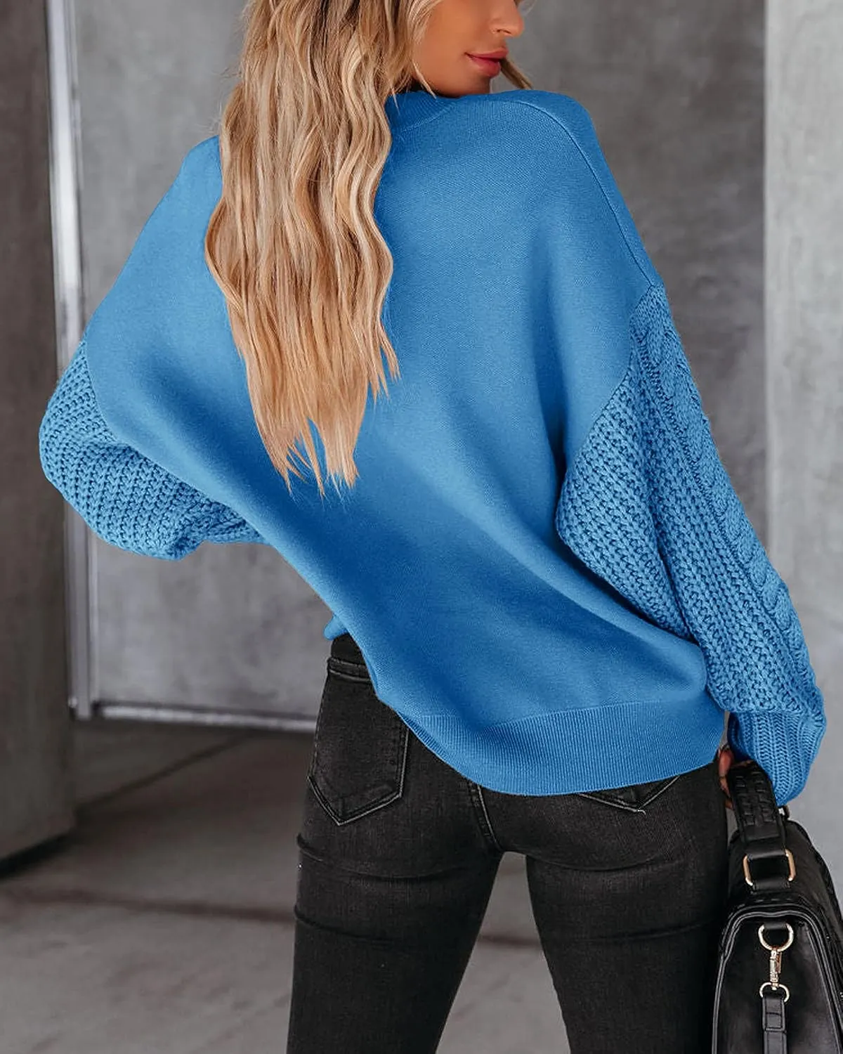 Womens Crewneck Long Sleeve Pullover Sweaters Cable Knit Casual Loose Chunky Sweater Tops