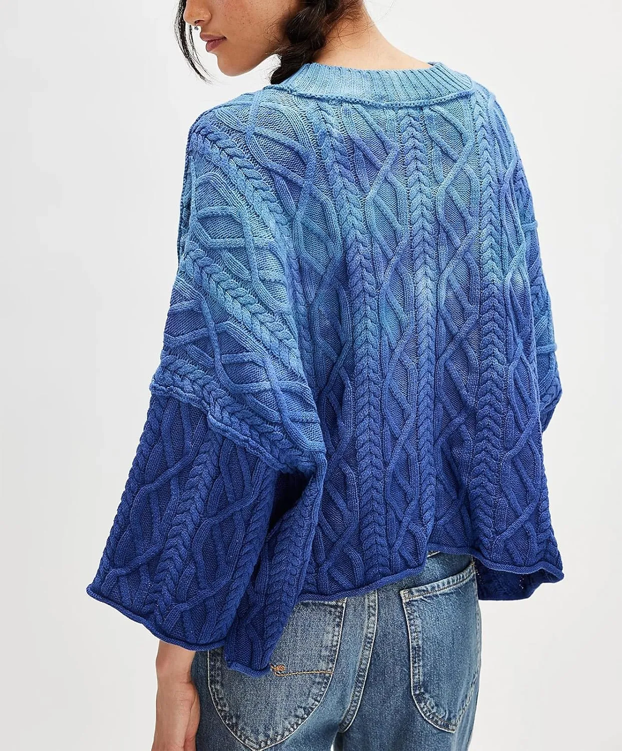 Womens Cropped Sweaters Crewneck 3/4 Sleeve Oversized Sweater Tie Dye Casual Y2k Lightweight Knit Tops Summer Pullover