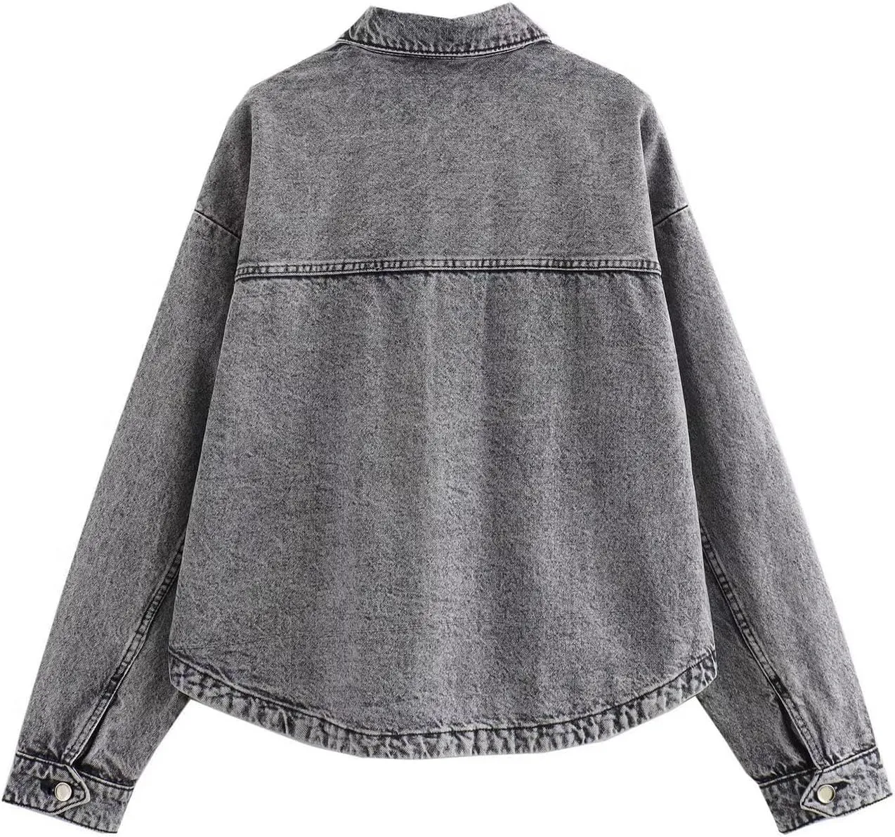 Womens Denim Jacket Button Up Jean Coat Collared Neck MidLong Solid Fashion Trucker Jacket with Pocket Casual Top