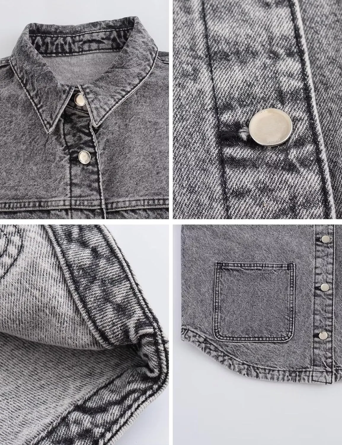 Womens Denim Jacket Button Up Jean Coat Collared Neck MidLong Solid Fashion Trucker Jacket with Pocket Casual Top