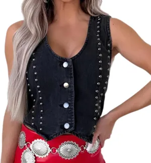 Womens Denim Vest Button Down V Neck Western Jean Vest Top Y2K Cropped Denim Jacket Country Trendy Outfits