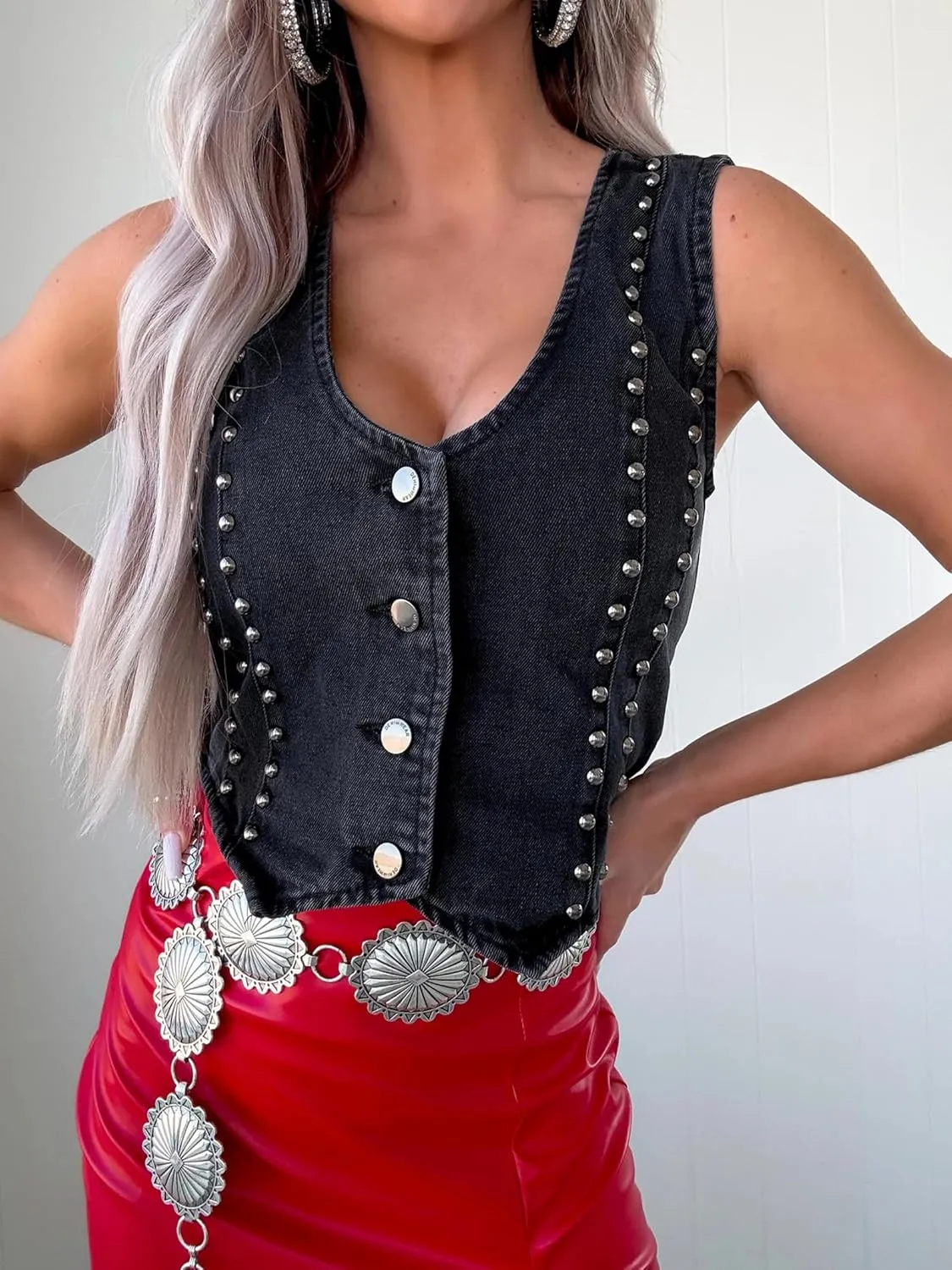 Womens Denim Vest Button Down V Neck Western Jean Vest Top Y2K Cropped Denim Jacket Country Trendy Outfits