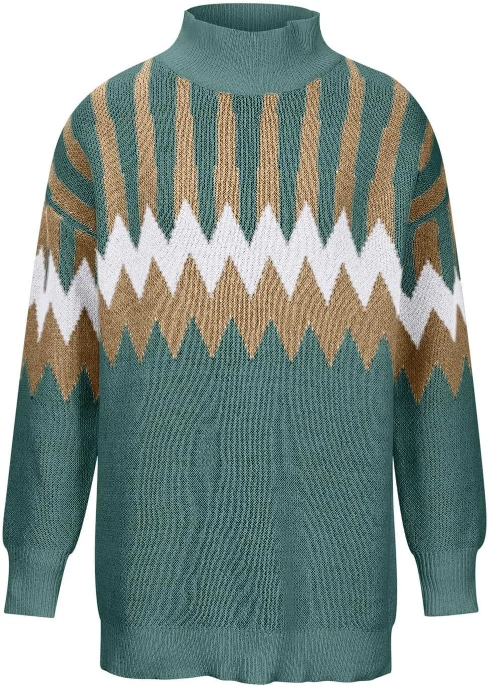 Womens Fair Isle Pattern Sweaters Long Sleeve Oversized Turtleneck Pullover Vintage Casual Loose Printed Knitted Sweater Tops