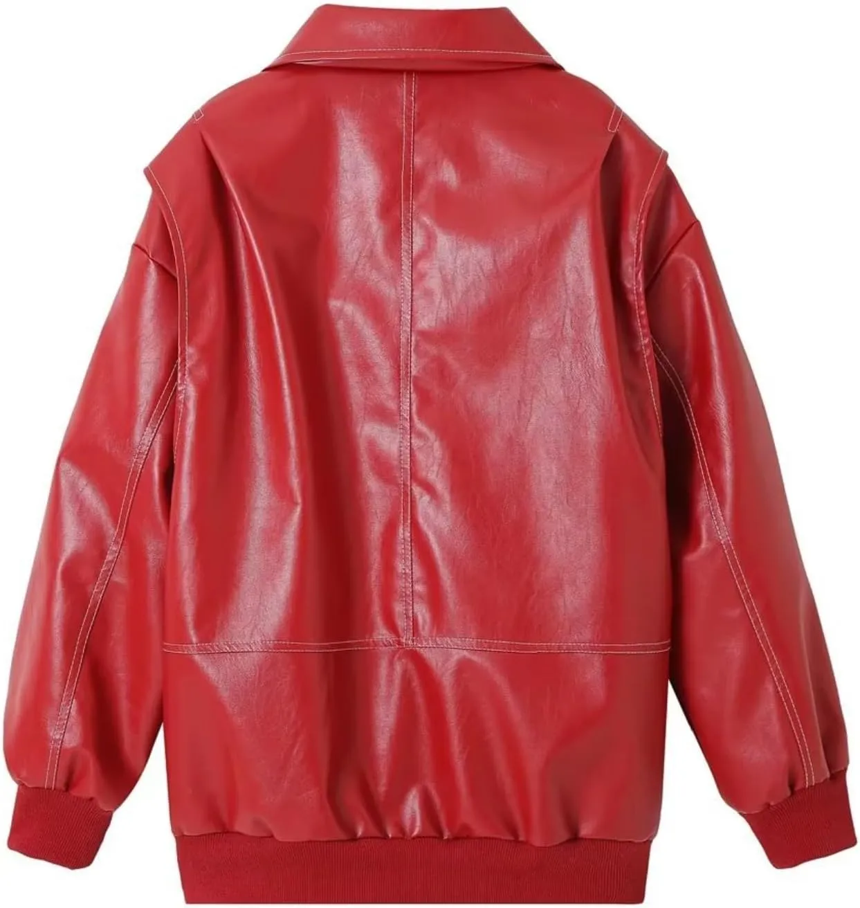 Women's Fashion Faux Leather Jacket Zip Up Oversized Motorcycle Jacket Y2K Leather Bomber Coats Moto Biker Outerwear