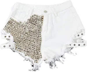Women's Fashion Vintage Tassel Rivet Ripped High Waisted Short Jeans Punk Sexy Denim Shorts
