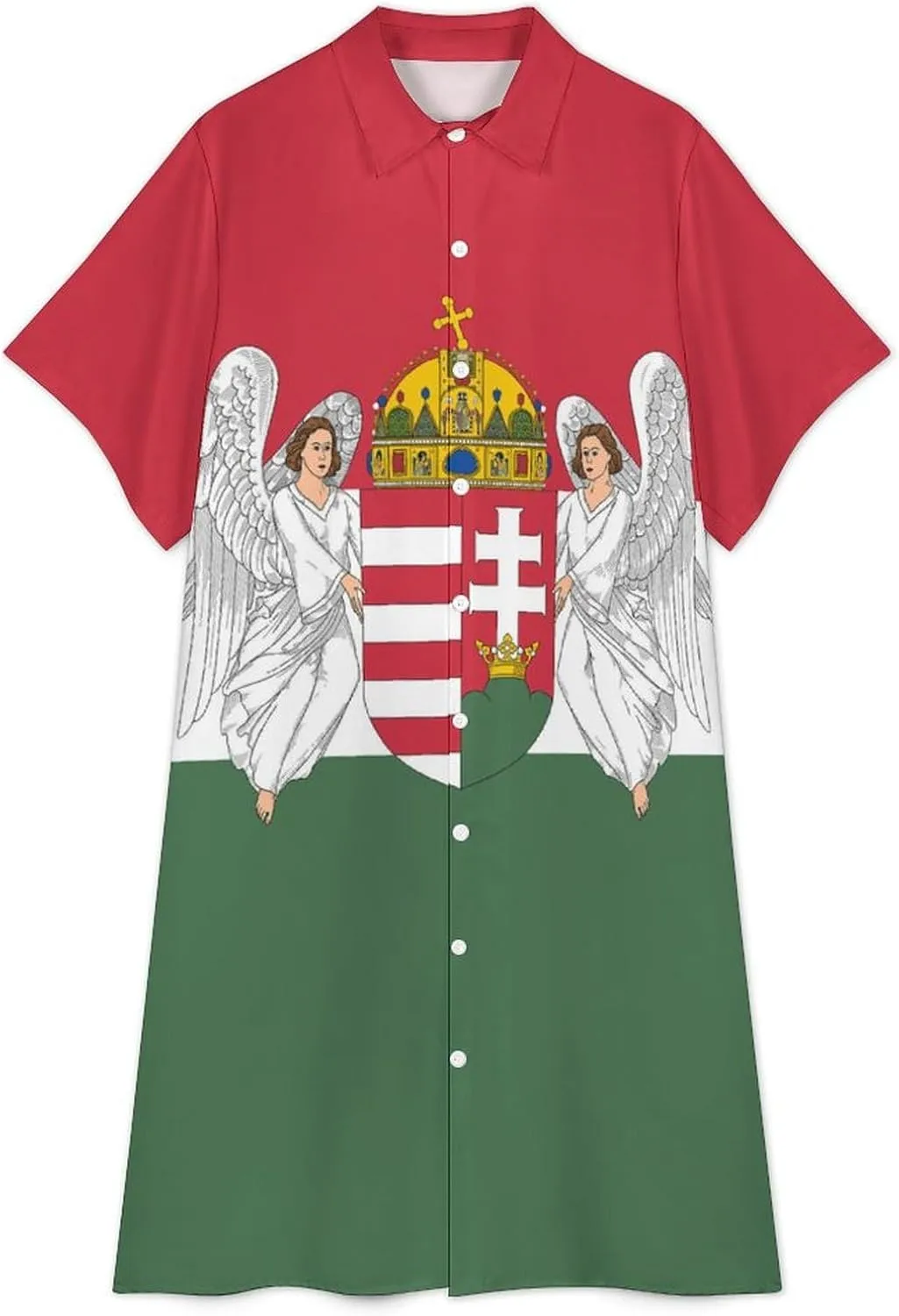 Women's Hawaii Flag Shirt Dress Collar V-Neck Button Down Simple Short Sleeve Long Dresses
