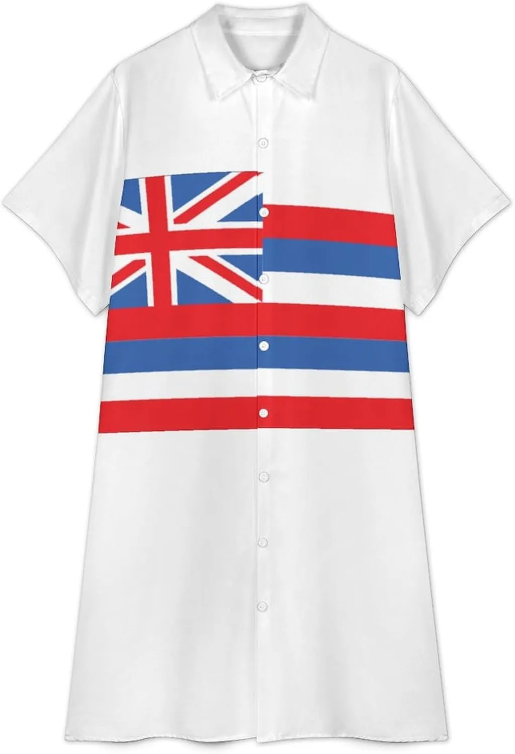 Women's Hawaii Flag Shirt Dress Collar V-Neck Button Down Simple Short Sleeve Long Dresses