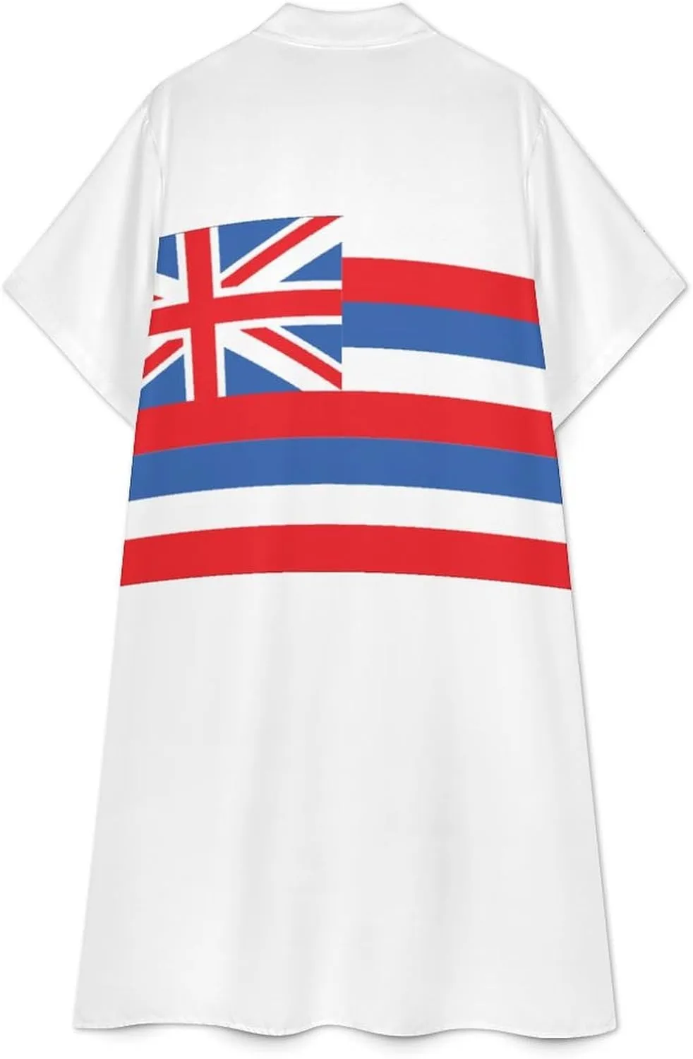 Women's Hawaii Flag Shirt Dress Collar V-Neck Button Down Simple Short Sleeve Long Dresses