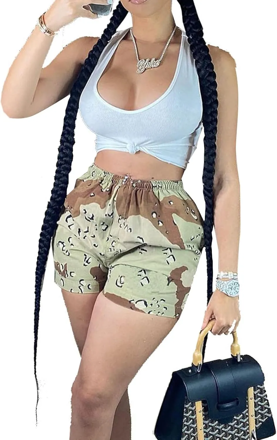 Women's High Waisted Camo Shorts Casual Trendy Denim Short Pants Summer Camouflage Shorts with Pockets