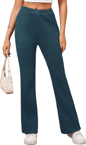 Women's High Waisted Drawstring Waist Wide Leg Solid Color Pants Sweatpants Casual Loose Yoga Pants with Pockets