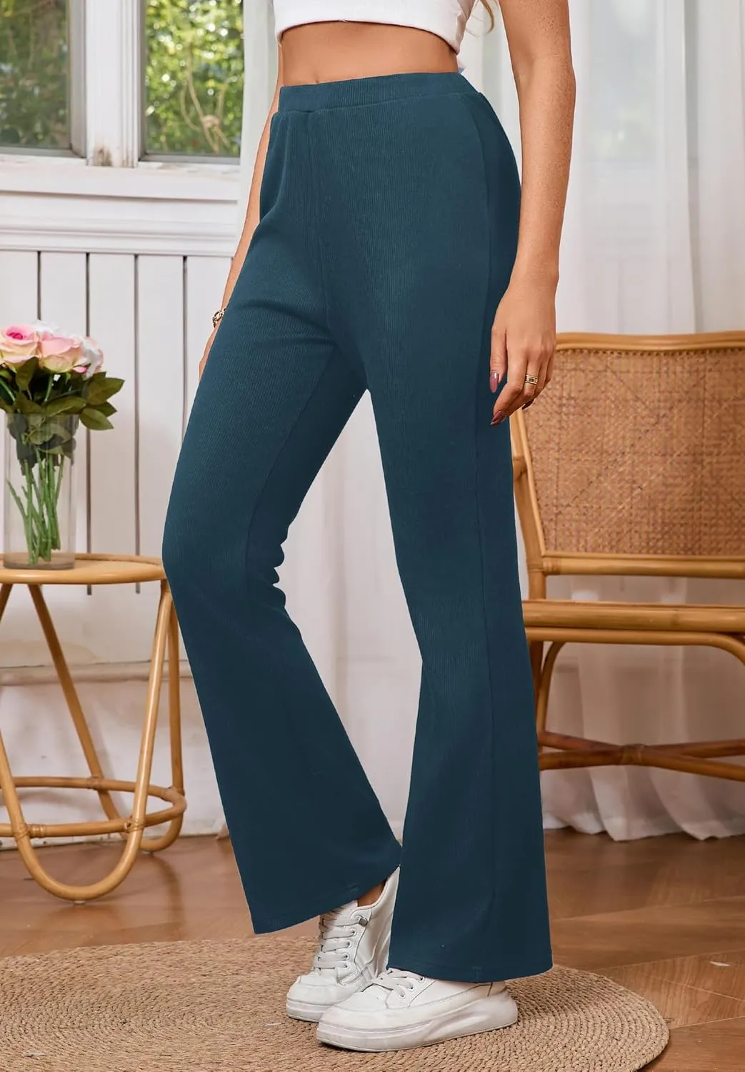 Women's High Waisted Drawstring Waist Wide Leg Solid Color Pants Sweatpants Casual Loose Yoga Pants with Pockets