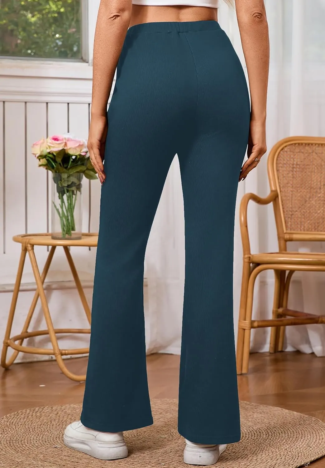 Women's High Waisted Drawstring Waist Wide Leg Solid Color Pants Sweatpants Casual Loose Yoga Pants with Pockets