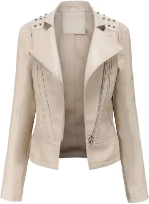 Women's Moto Biker Zipper Jacket Spring Autumn Faux Leather Jacket Women Casual Coat
