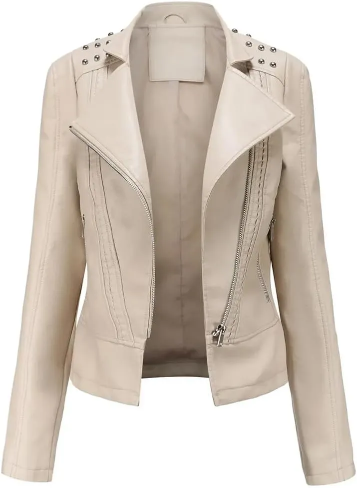 Women's Moto Biker Zipper Jacket Spring Autumn Faux Leather Jacket Women Casual Coat