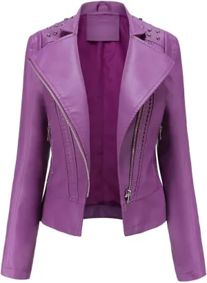 Women's Moto Biker Zipper Jacket Spring Autumn Faux Leather Jacket Women Casual Coat