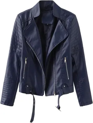 Women's Moto Biker Zipper Jacket Winter Faux Leather Jacket Short Outerwear Women's Top