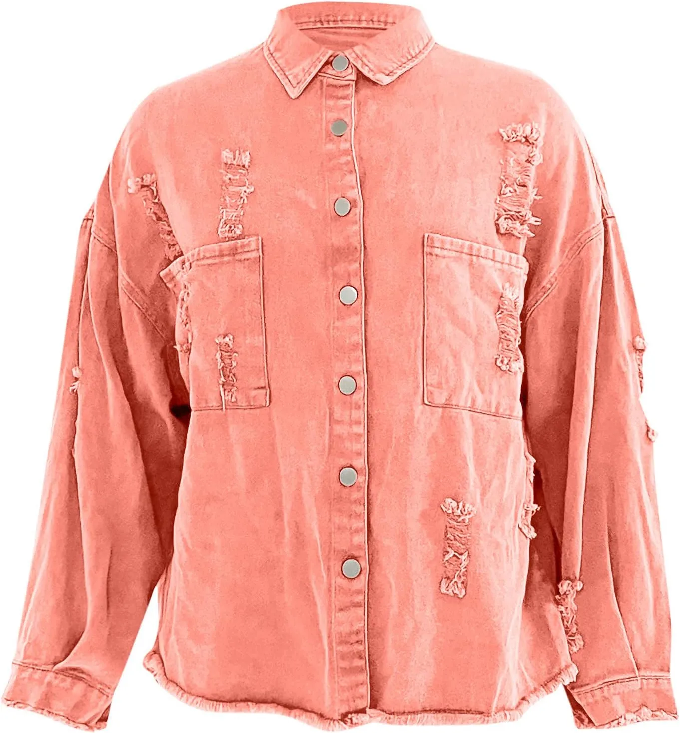 Women's Oversized Denim Jacket Casual Loose Boyfriend Frayed Ripped Jean Jackets Autumn Spring Trucker Coat Outerwear