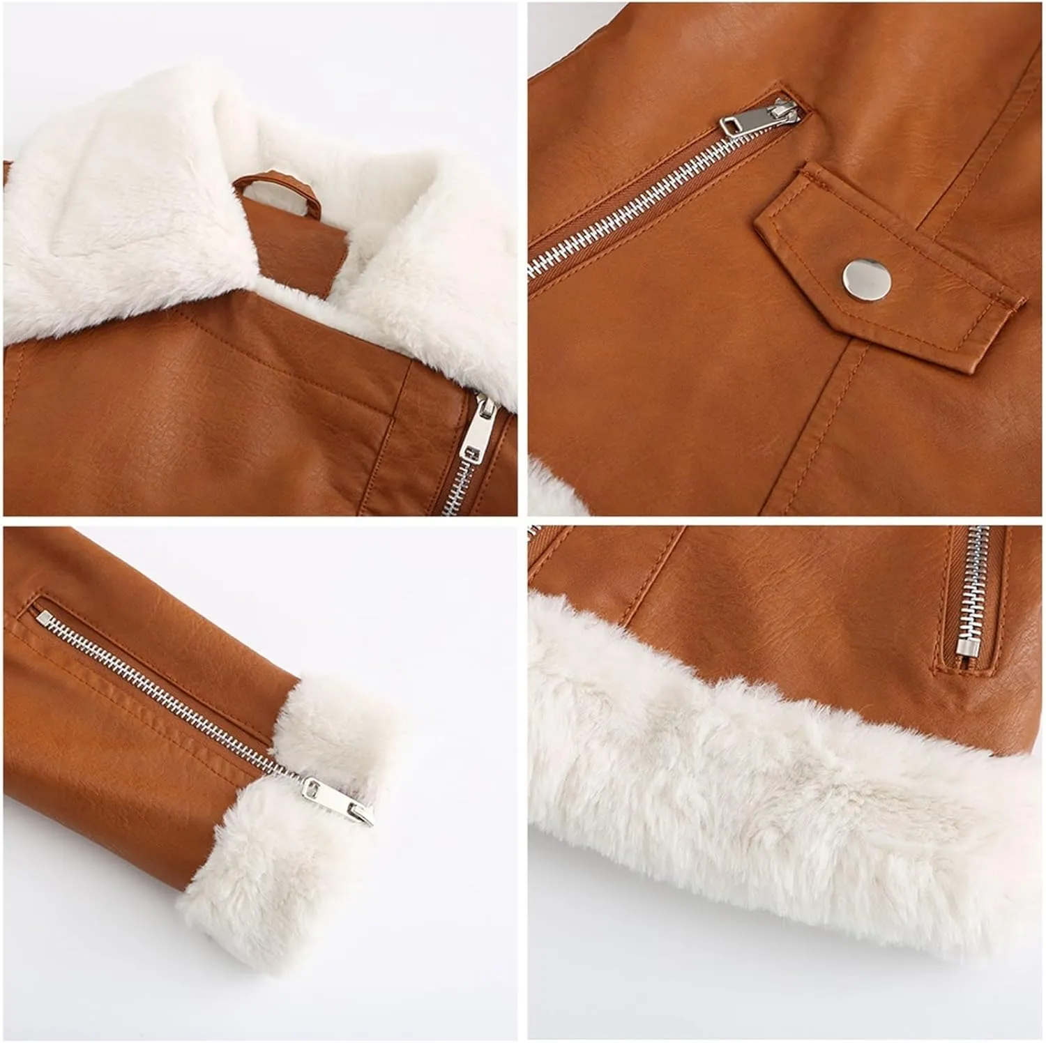 Womens Oversized Leather Jackets, Faux Shearing Moto Biker Jacket, Thick Lined Winter Shearling Coat