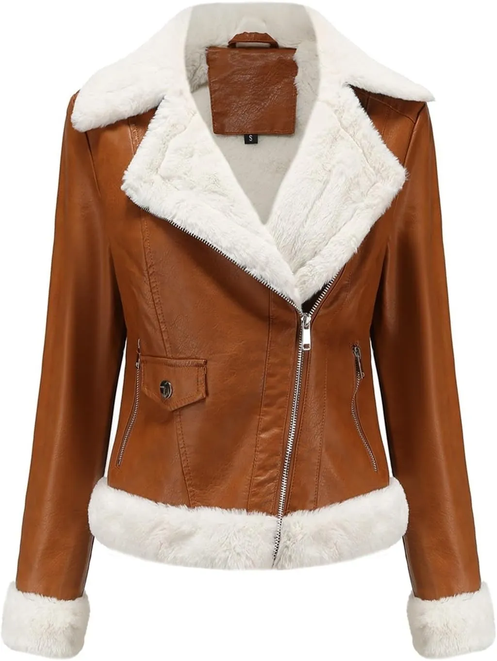 Womens Oversized Leather Jackets, Faux Shearing Moto Biker Jacket, Thick Lined Winter Shearling Coat