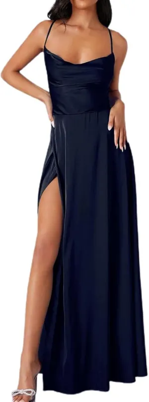 Women's Sexy Spaghetti Strap Dresses Prom Party Backless Sleeveless High Slit Maxi Dress Bodycon Cocktail Evening Gown Dress