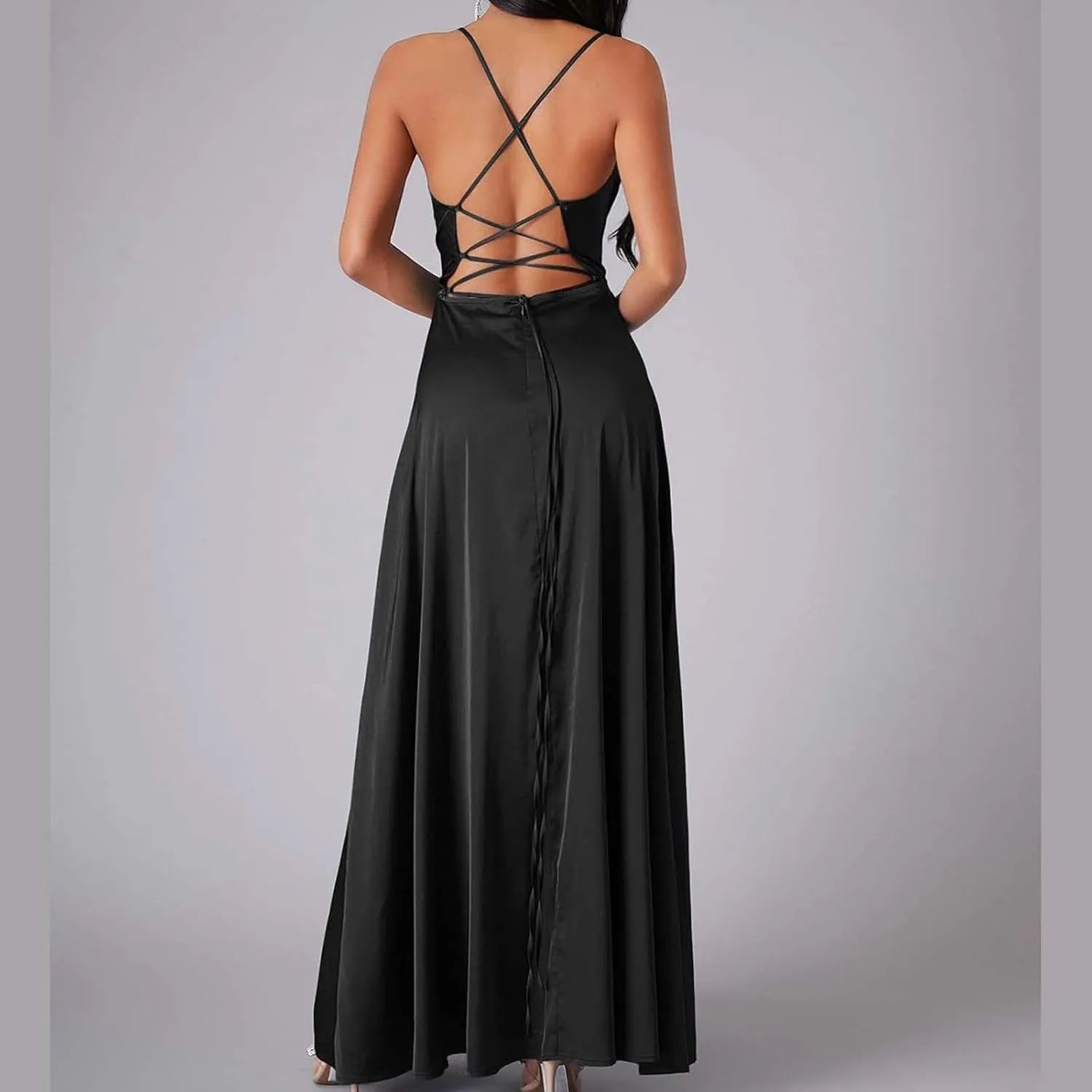Women's Sexy Spaghetti Strap Dresses Prom Party Backless Sleeveless High Slit Maxi Dress Bodycon Cocktail Evening Gown Dress