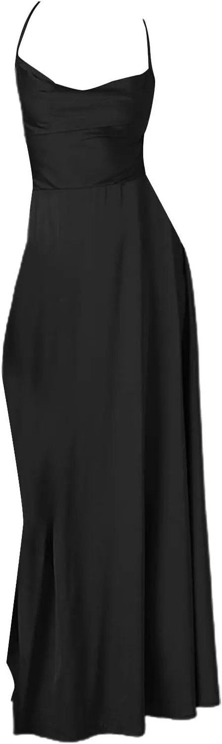 Women's Sexy Spaghetti Strap Dresses Prom Party Backless Sleeveless High Slit Maxi Dress Bodycon Cocktail Evening Gown Dress
