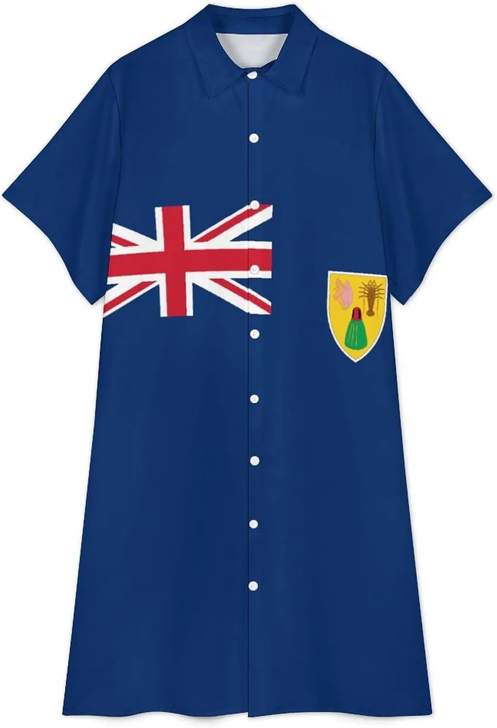 Women's Short Sleeve Collared Simple Button Down Shirt Dress 2025 Summer British Flag Long Dresses
