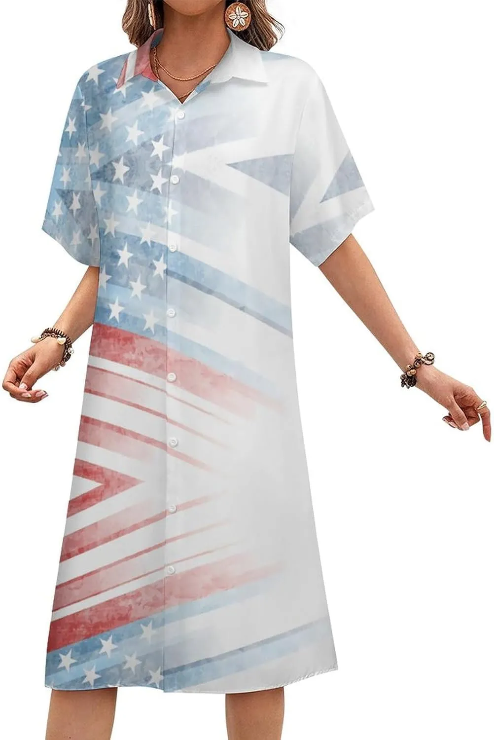 Women's Short Sleeve Collared Simple Button Down Shirt Dress 2025 Summer Ukraine Flag Long Dresses
