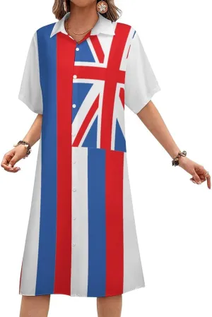 Women's Short Sleeve Collared Simple Button Down Shirt Dress 2025 Summer Ukraine Flag Long Dresses