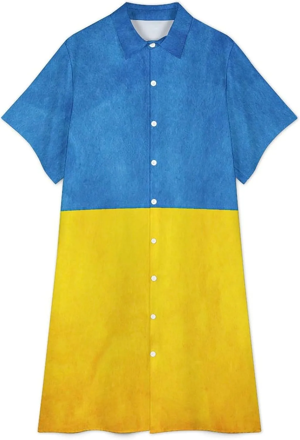 Women's Short Sleeve Collared Simple Button Down Shirt Dress 2025 Summer Ukraine Flag Long Dresses