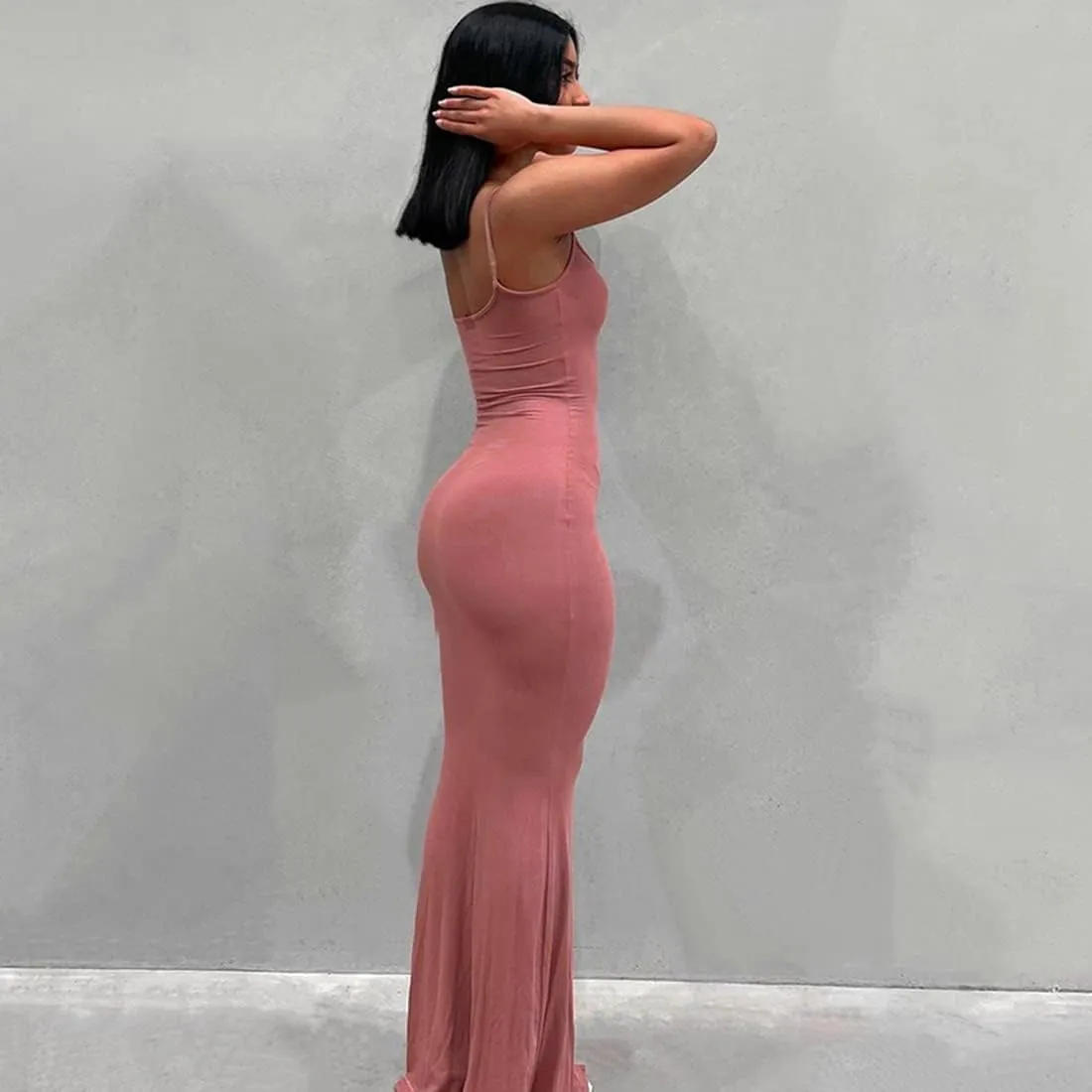 Womens Spaghetti Strap Bodycon Backless Maxi Dress