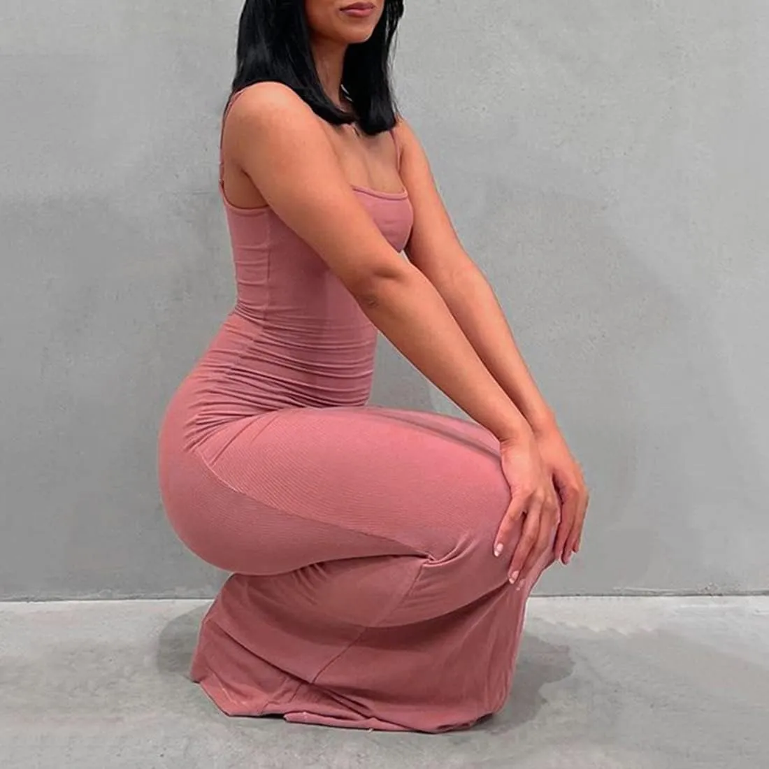 Womens Spaghetti Strap Bodycon Backless Maxi Dress
