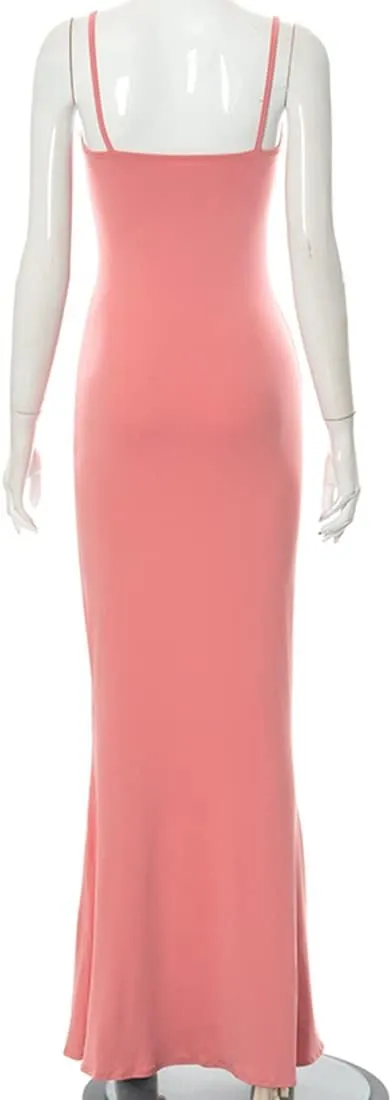 Womens Spaghetti Strap Bodycon Backless Maxi Dress