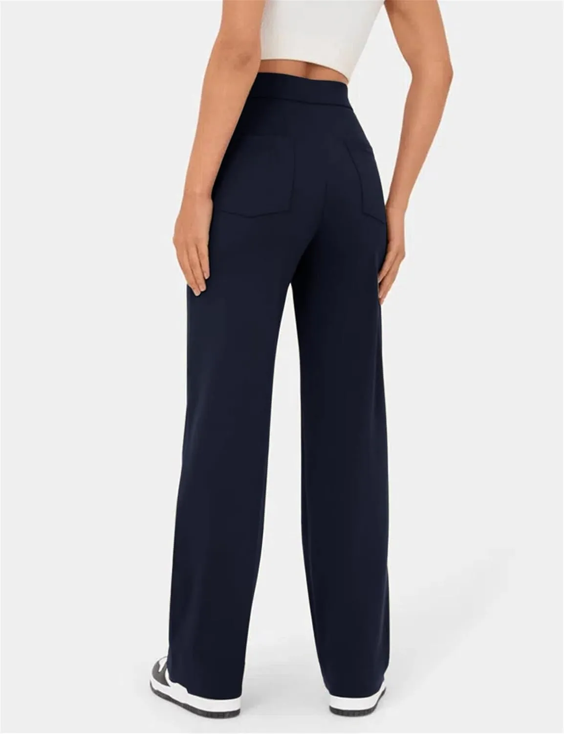 Women's Straight Leg Pants High Waisted Button Stretchy Business Work Casual Trousers with Pockets