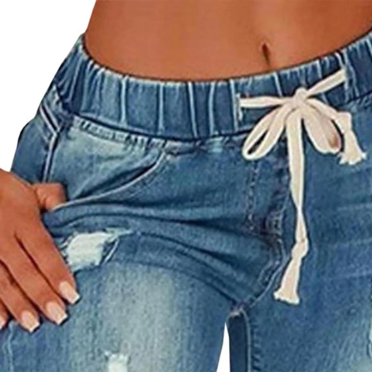 Women's Stretch Denim Pants Plus Size Slim Destroyed Trousers Casual High Waist Skinny Ripped Jeans