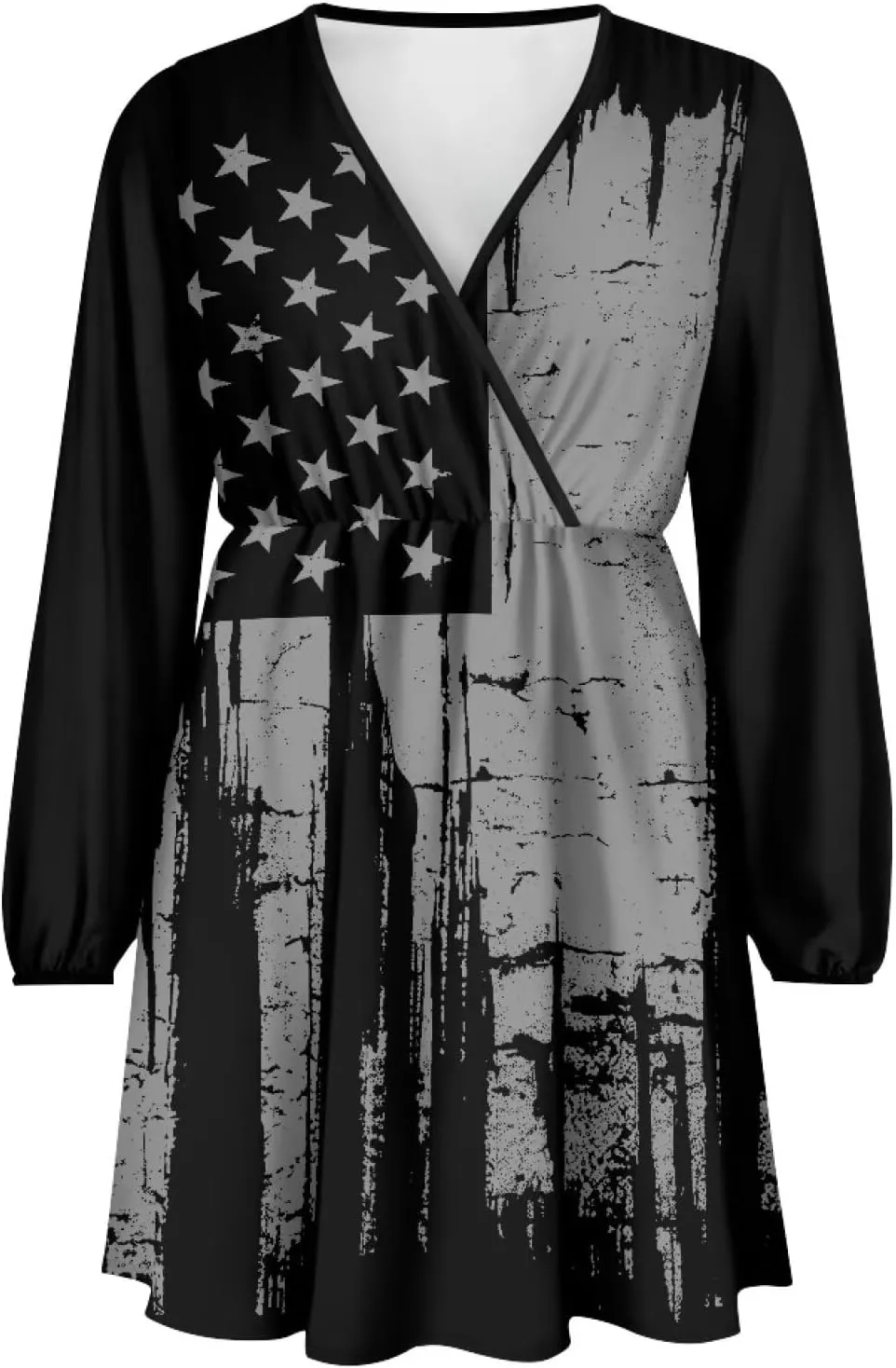 Women's Summer Long Sleeve Short Dresses Casual Dresses V-Neck Party Dress Elastic Waist Maxi Dress Sun Dress