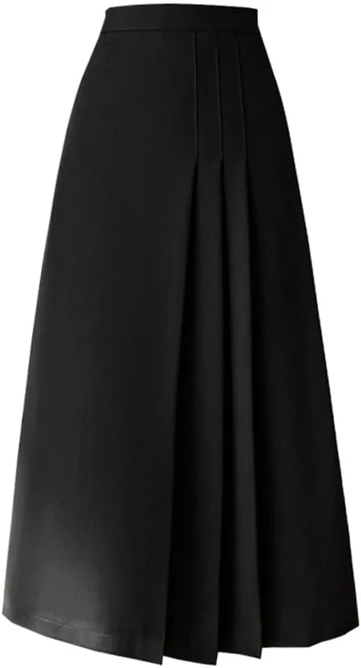 Women's Summer Solid Pleated High Waist Mid Length Swing Office Lady A-Line Skirts