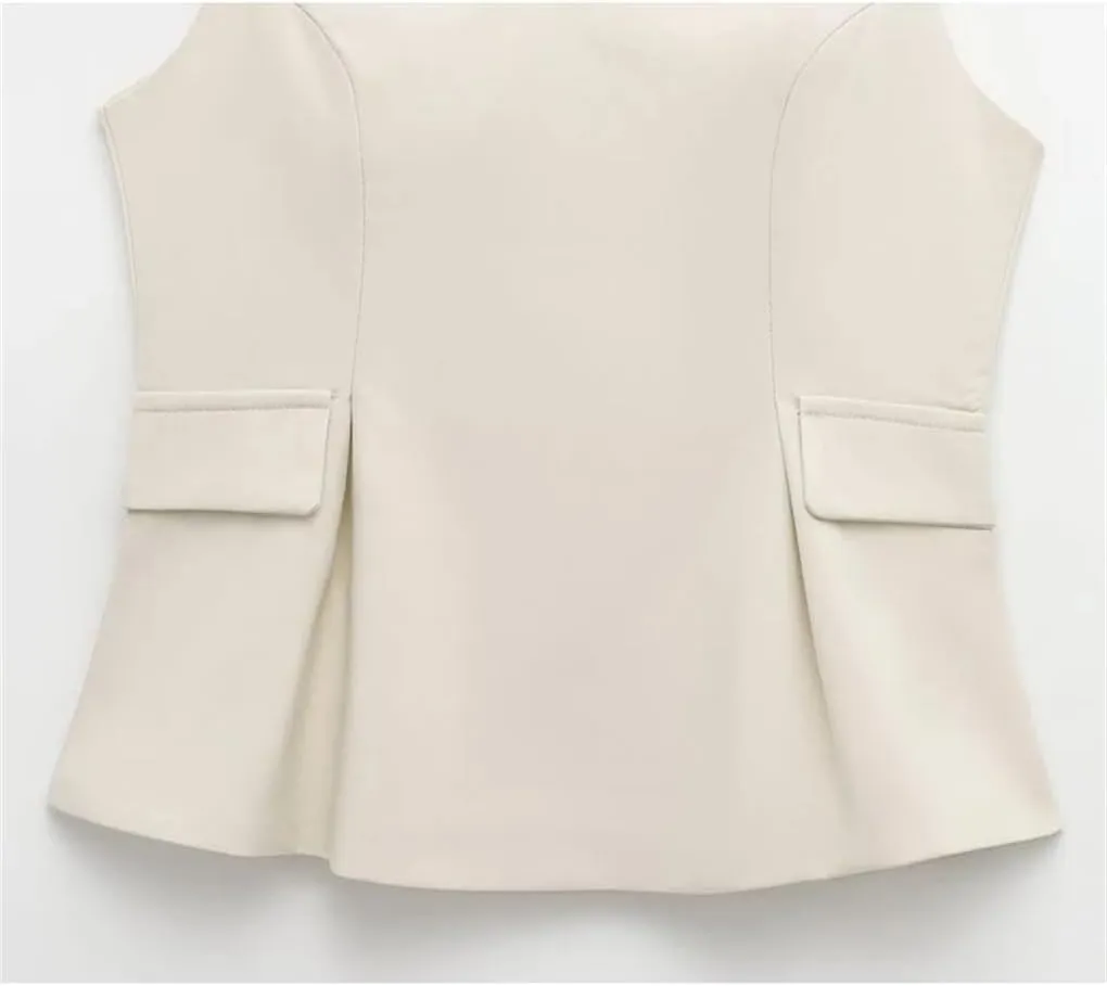 Women's V-Neck Slim Fit Wide Hem Solid Color Pocket Decoration Vest