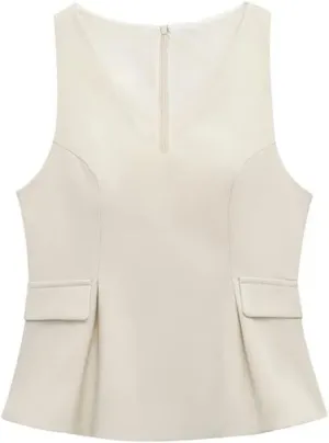 Women's V-Neck Slim Fit Wide Hem Solid Color Pocket Decoration Vest