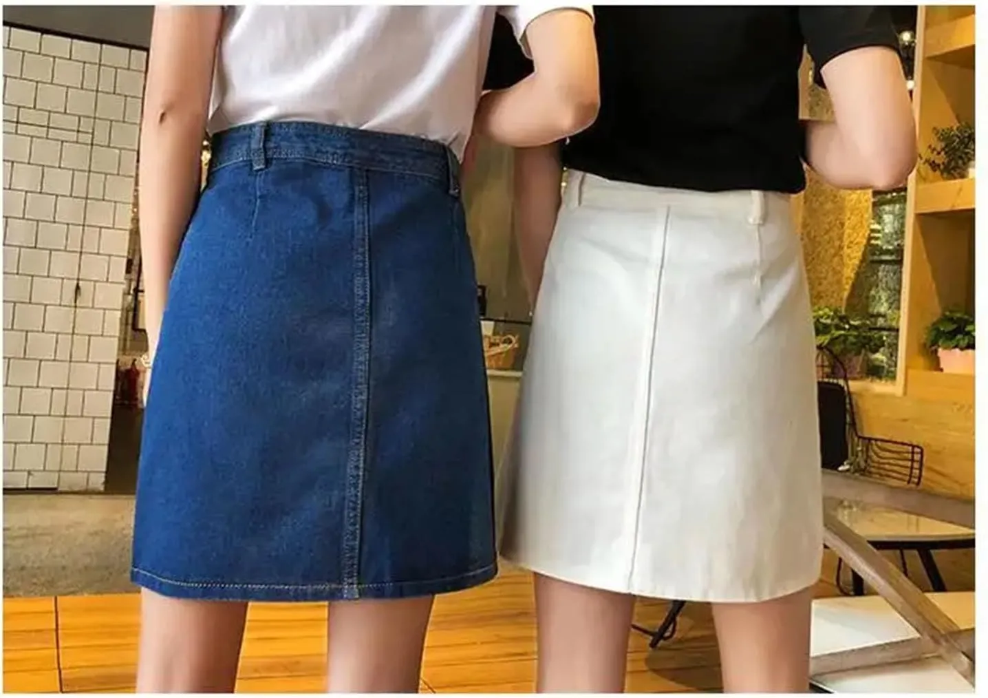 WomenS Vintage Washed Denim Skirt Front Button High Waist Jean Short Skirt