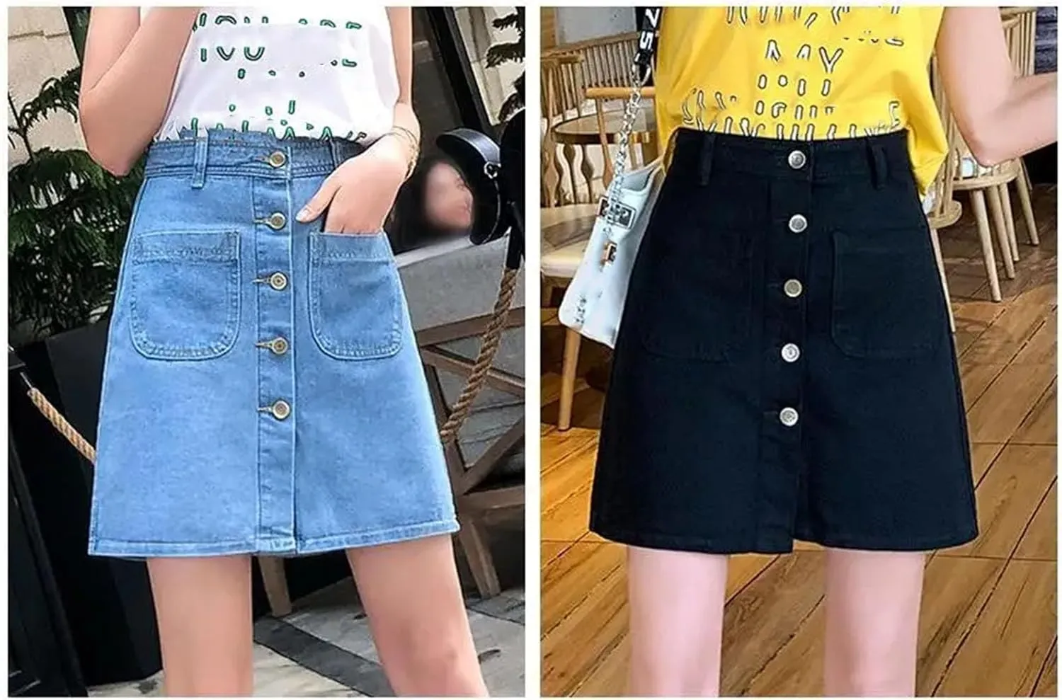 WomenS Vintage Washed Denim Skirt Front Button High Waist Jean Short Skirt