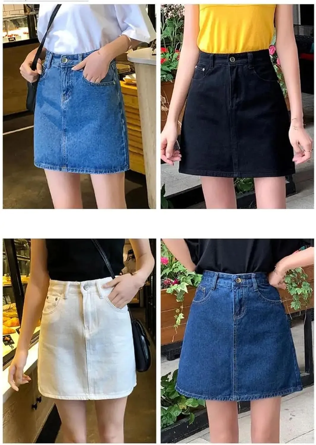 WomenS Vintage Washed Denim Skirt Front Button High Waist Jean Short Skirt