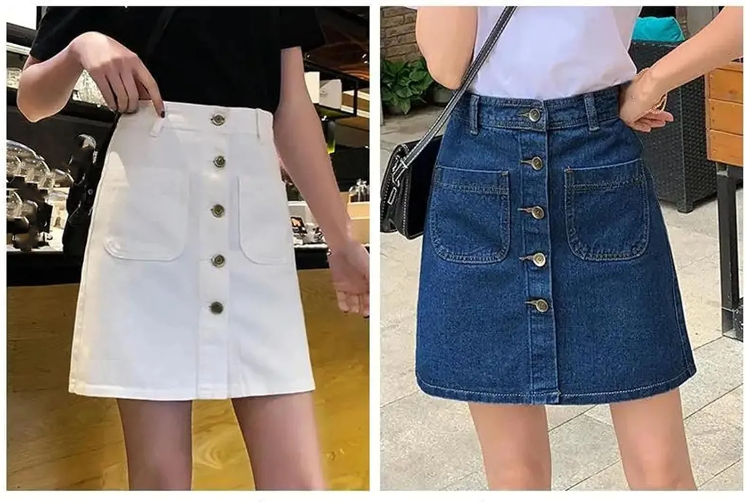 WomenS Vintage Washed Denim Skirt Front Button High Waist Jean Short Skirt